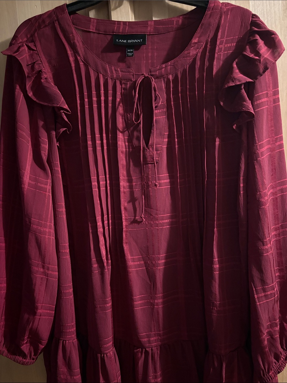Lane Bryant Deep Raspberry Ruffle Long-Sleeve Tunic Dress - Picture 3 of 4